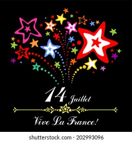 14th July Bastille Day of France. Happy independence day card. Celebration background with firework and place for your text. vector illustration 