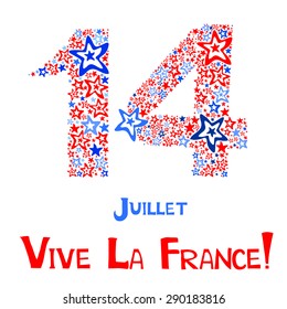 14th July Bastille Day of France. Happy independence day card. Celebration background with firework and place for your text. vector illustration 