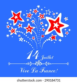 14th July Bastille Day of France. Happy independence day card. Celebration blue background with firework and place for your text. vector illustration 