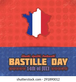 14th July Bastille Day of France Announcement Celebration Message Poster, Flyer, Card. French "liberte, egalite, fraternite", "liberty, equality, fraternity" at English