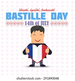 14th July Bastille Day of France Announcement Celebration Message Poster, Flyer, Card, Background Vector Design. France Flag Hold Cute Child