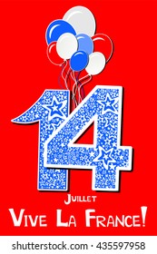 14th July Bastille Day of France. Happy independence day card. Celebration red background with firework and place for your text. vector illustration 