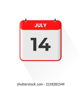 14th July calendar icon. July 14 calendar Date Month icon vector illustrator