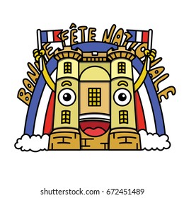 The 14th of july. French translation of the inscription: Happy National day! Vector cartoon illustration of the Happy Bastille