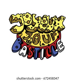 The 14th of july. French translation of the inscription: Happy Bastille day! Vector cartoon 3d text.