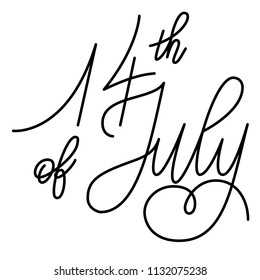 14th of July text as badge, tag, icon. Celebration card, postcard, banner template. Holiday lettering typography poster. Vector illustration EPS 10