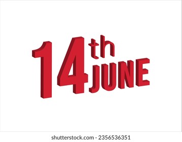 14th june , Daily calendar time and date schedule symbol. Modern design, 3d rendering. White background.