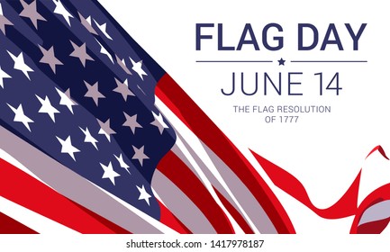 14th June - Flag Day in the United States of America. Vector banner design template with American flag and text on white background.