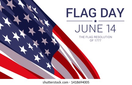 14th June - Flag Day in the United States of America. Vector banner design template with American flag and text on white background.