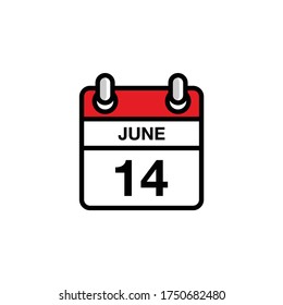 14th of June flat day of the month calendar icon. Date and time schedule concept. Vector illustration design