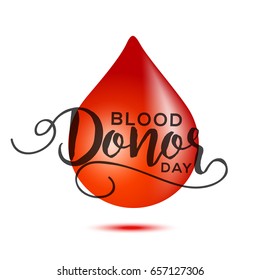 14th June,World Blood donor Day Illustration With Realistic Blood Drop Of Blood Donation Concept Design.