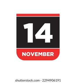 14th November calendar date icon. 14 Nov lettering.