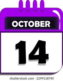 14th of october. calendar with date number fourteen, fourteenth day of october, month of october