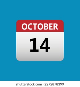 14th October calendar icon. October 14 calendar Date Month icon. Isolated on blue background