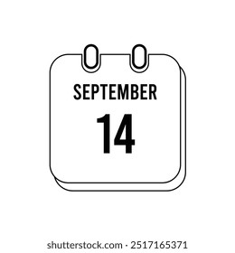 14th September calendar icon on white background  eps 10.