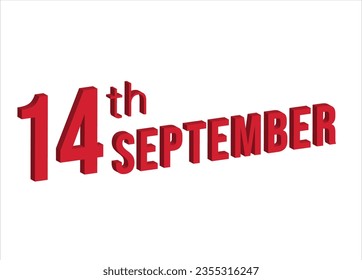 14th september , Daily calendar time and date schedule symbol. Modern design, 3d rendering. White background.