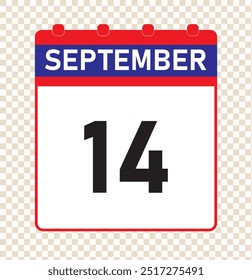 14th September Date icon vector. 14th September icon in a Single Day Calendar .