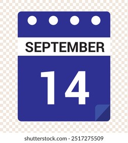 14th September Date icon vector. 14th September icon in a Single Day Calendar .