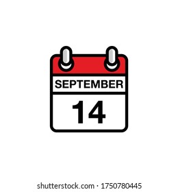 14 de septiembre día plano del icono del calendario del mes. Concepto de fecha y hora. Diseño de ilustración de vector