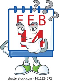 14th valentine calendar cartoon mascot style with confuse gesture