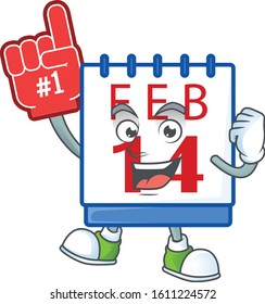14th valentine calendar mascot cartoon style holding a Foam finger
