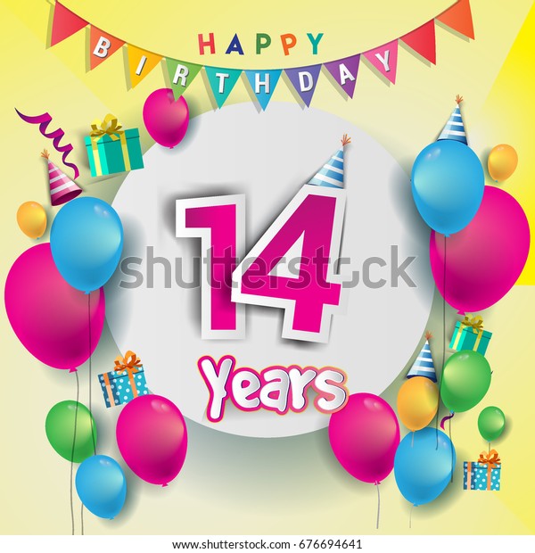 14th Years Anniversary Celebration Birthday Card Stock Vector (Royalty ...