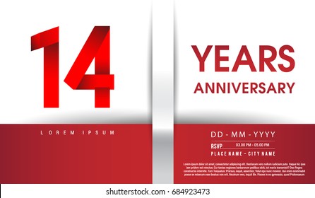 14th Years Anniversary celebration logo, flat design isolated on red and white background, vector elements for banner, invitation card and birthday party.