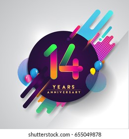 14th years Anniversary logo with colorful abstract background, vector design template elements for invitation card and poster your fourteen birthday celebration