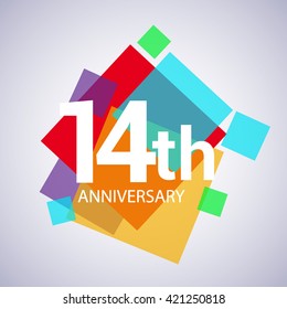 14th years anniversary logo, vector design birthday celebration with colorful geometric isolated on white background.