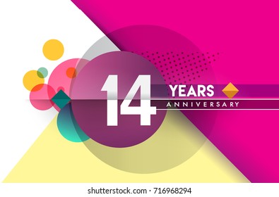 14th years anniversary logo, vector design birthday celebration with colorful geometric, Circles isolated on white background.