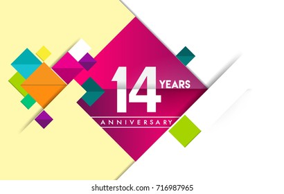 14th years anniversary logo, vector design birthday celebration with colorful geometric isolated on white background.
