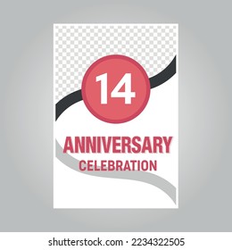 
14th years anniversary vector invitation card.Template of invitational for print on gray background
