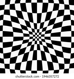 Сonvex Сoncave 14x14 Pattern. Vector Checkered Concave Pattern. Chess Black White Monochrome Convex Pattern.