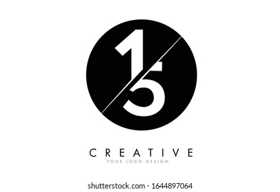 15 1 5 Number Logo Design with a Creative Cut and Black Circle Background. Creative logo design.