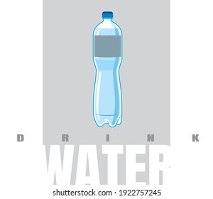 1.5 2 Liter Flasche, Kunststoffflasche mit Wasser. Mit Flüssigkeit gefüllt. Die Gegenstände sind einzeln auf grauem Hintergrund. Ein Ruf, mehr Wasser zu trinken.