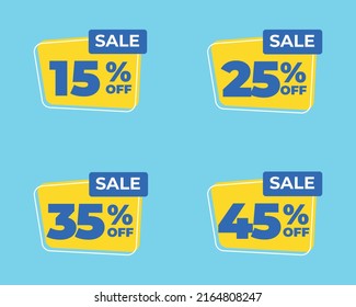 15% 25% 35% 45% off tag percent discount sale blue letter yellow background