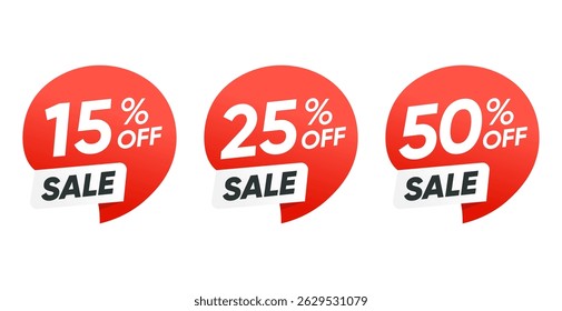 15%, 25%, 50% Off Sale Offer Label Collection Vector Design