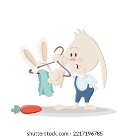 15 - 25 Cute bunny surprised by rabbit costume. Masquerade, bunny ears, tail, carrot. Christmas, New Year and Easter coloured vector illustration. Collection of rabbits in cartoon style. Humour