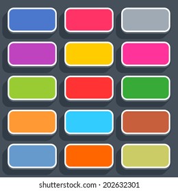 15 3d blank icon in flat style. Set 02 (hover variant). Colored satin rounded rectangle button with shadow on gray background. Vector illustration web internet design element in 8 eps