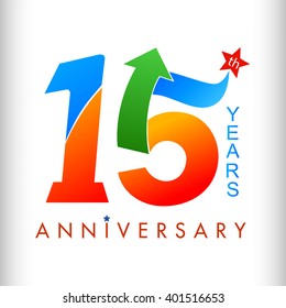 15 anniversary colors with arrow and star. vector illustrator.celebration logo color number design, anniversary with arrow