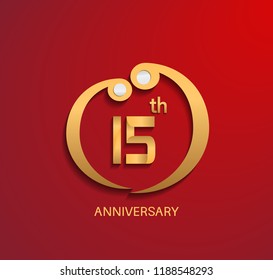 15 anniversary design golden style color with red background for use celebration event, invitation and greeting card