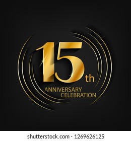 15 anniversary gold with a circle frame and a dark background, giving the impression of luxury