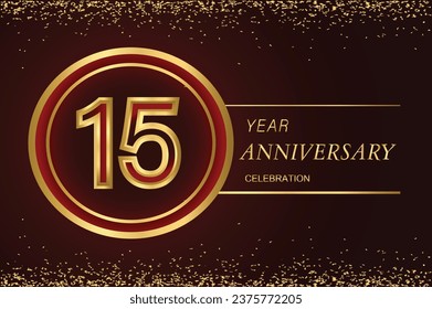 15 anniversary logo with confetti and golden ring. vector design for greeting card and invitation card.
