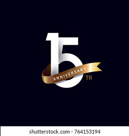 15 anniversary logo with gold ribbon. template design for web, game ,Creative poster, booklet, leaflet, flyer, magazine, invitation card