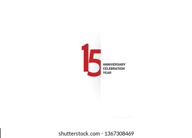 15 anniversary, minimalist logo. 15th jubilee, greeting card. Birthday invitation. 15 year sign. Red space vector illustration on white background - Vector