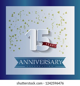15 Anniversary template design white and blue color with a bright blue background