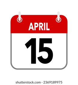 15 April, calendar date icon on white background.