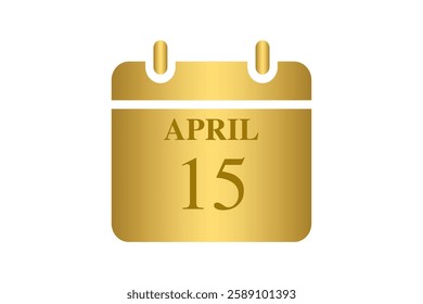 15 April calendar icon text page monthly web design on Golden and white background vector, icon, or illustration with the month of April 15