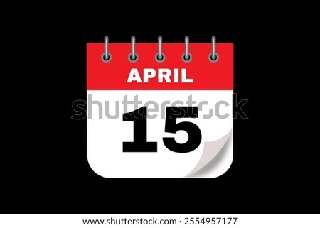 15 April calendar icon text page monthly web design on red, white and black background vector, icon, or illustration with the month of April 15