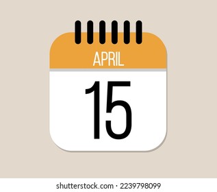 15 April day calendar icon. Orange calendar vector on light background for April days